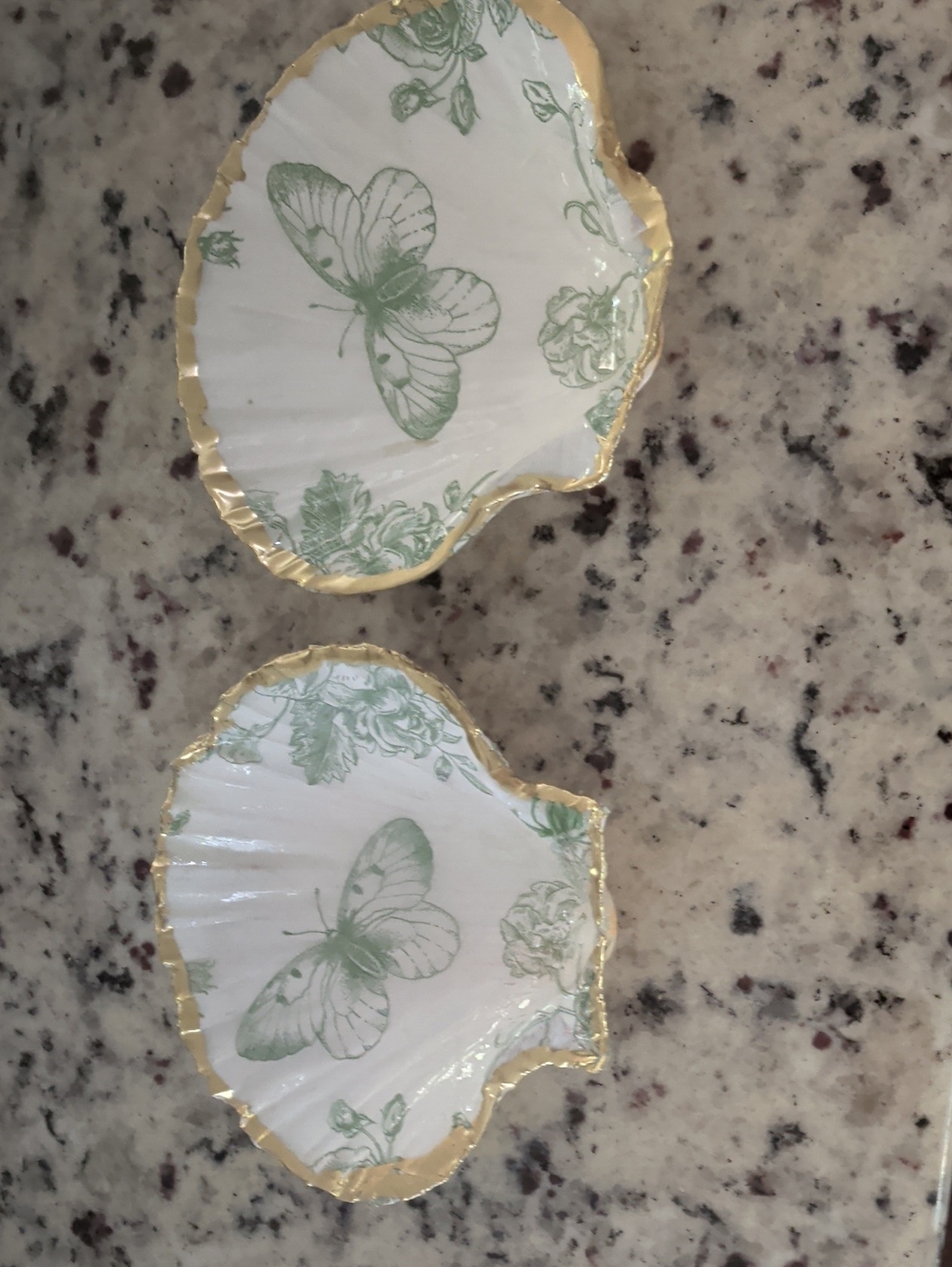 Decorative Shell Trinket Dishes with Green Butterfly Motif